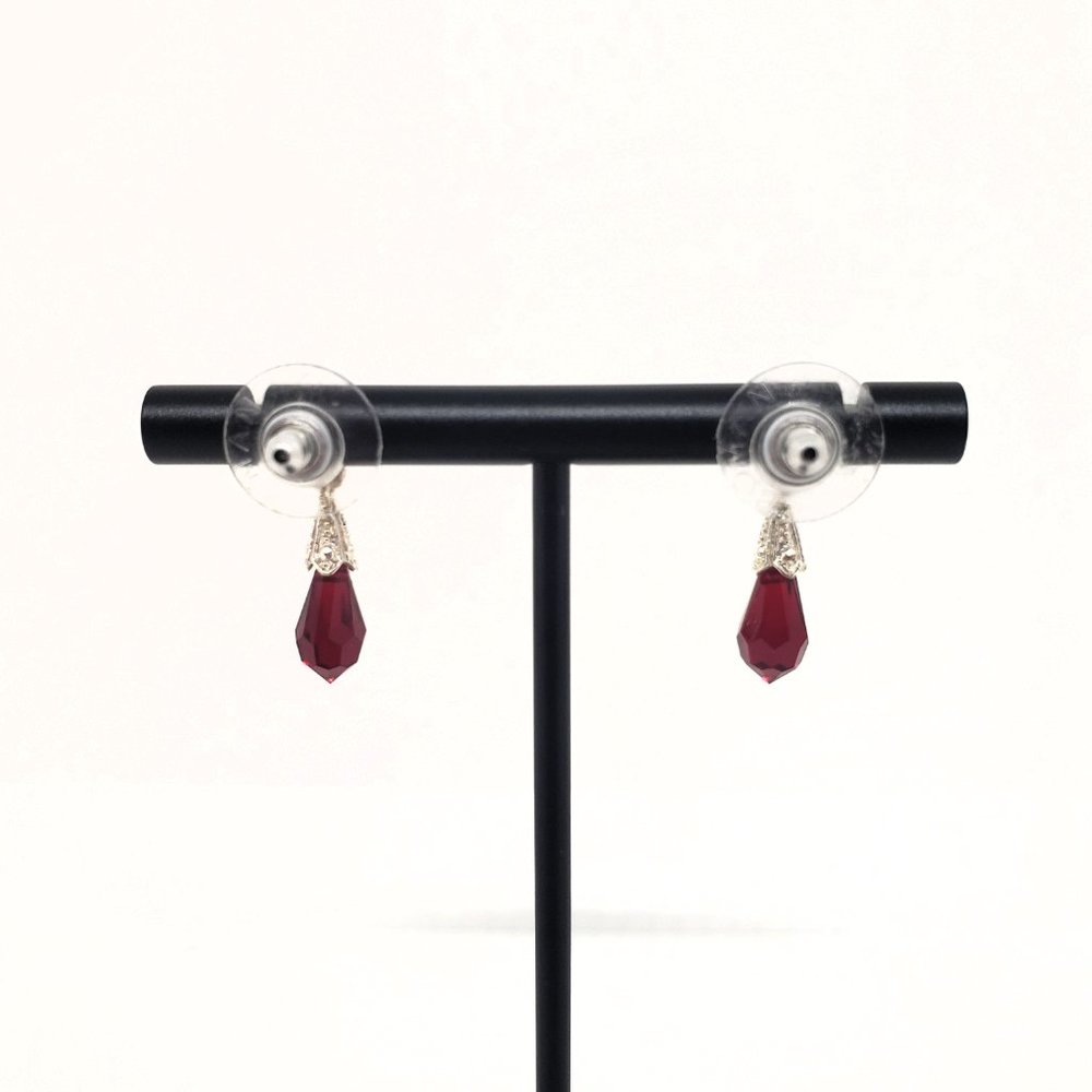 Simulated Ruby Or Garnet Dangle Drop Earrings - image 5